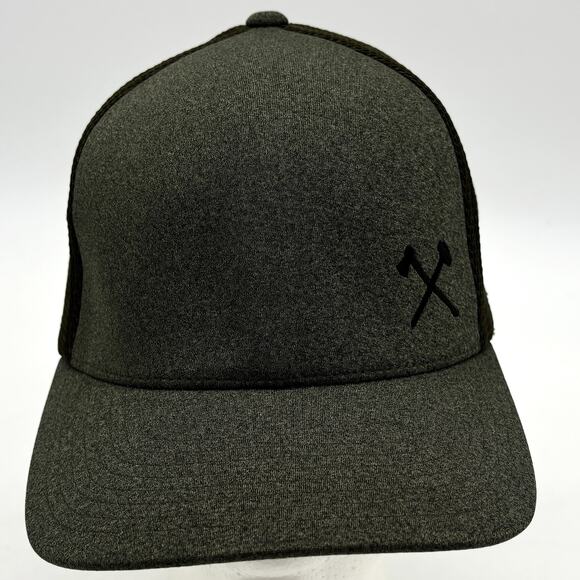 Flexfit Hammer Axe Baseball Hat Mens Medium Meshback Gray Olive Military Cap - Picture 1 of 8